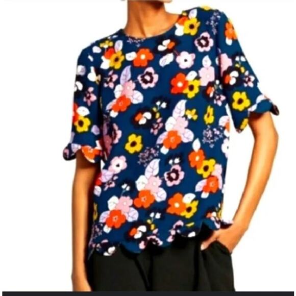 Victoria Beckham for Target Navy Floral Blouse Size xs scalloped hem - Picture 1 of 7